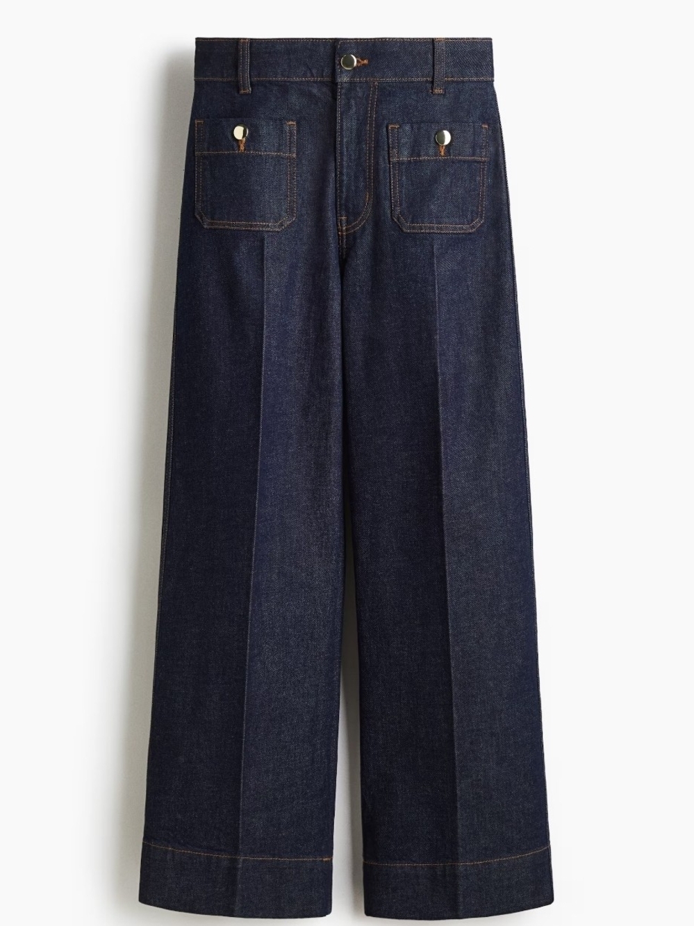 NWT H&M Wide-Leg Patch Front Pocket Tailored Dark Blue Denim Jeans Sz 4